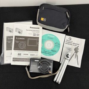 Lot Panasonic Lumix DMC SZ8 Digital Camera 12x Optical Zoom Black Book CD Tripod